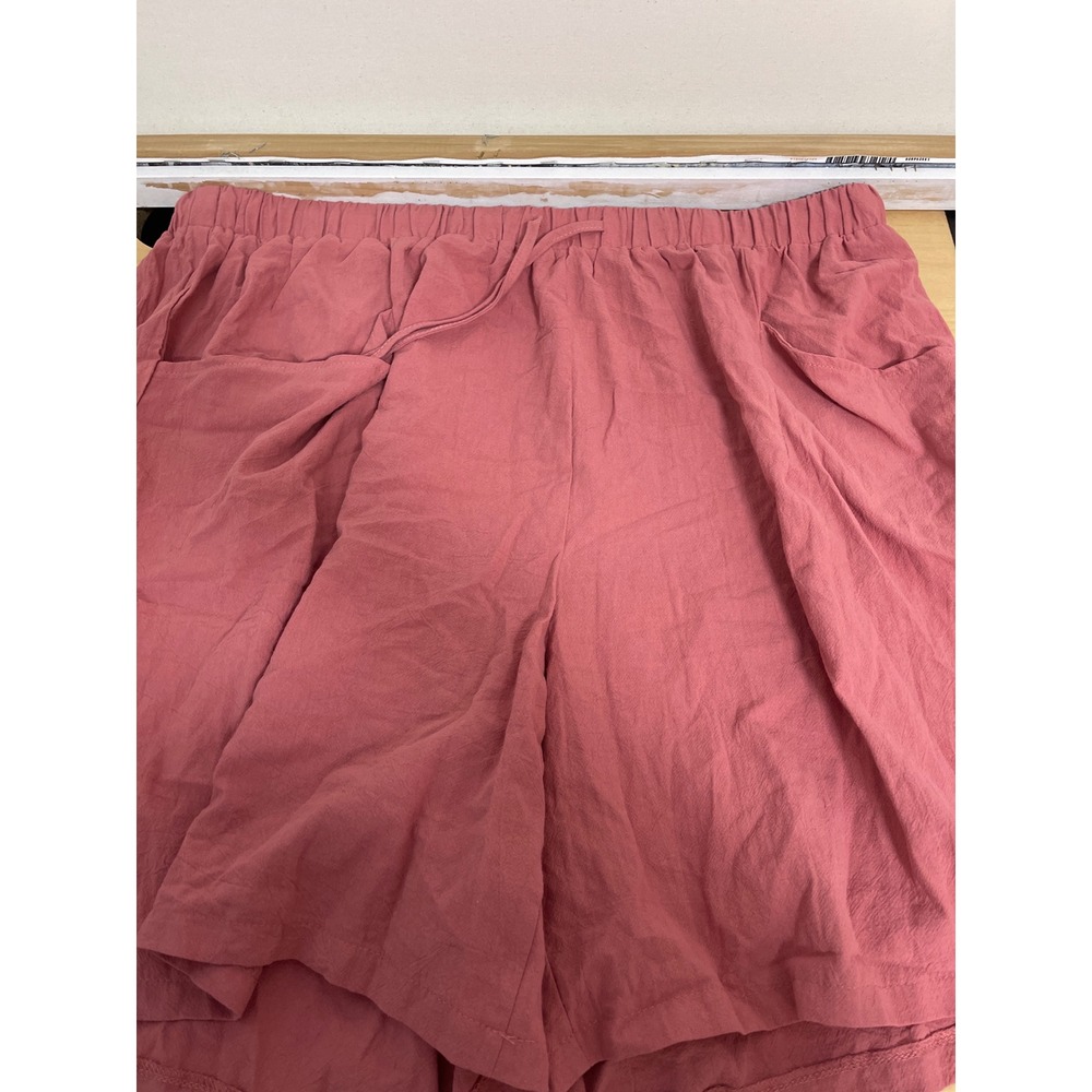SHEIN Curve Plus 6XL Pink Cotton Drawstring Elastic Waist Shorts with Pockets